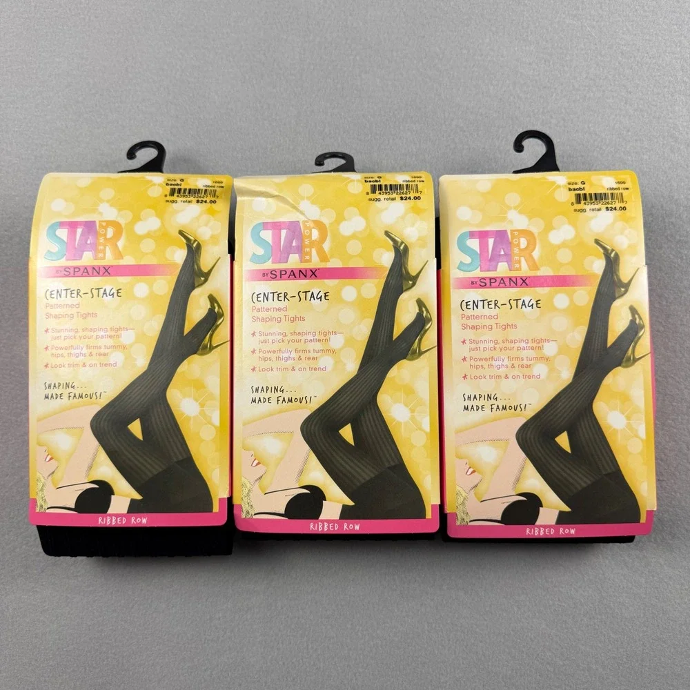 Spanx Star Power Womens Size G Center Stage Shaping Tights Black Ribbed Lot of 3
